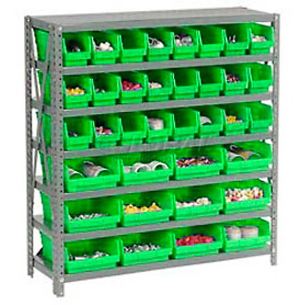 Global Industrial Steel Shelving with 48 4inH Plastic Shelf Bins Green, 36x18x39-7 Shelves 603438GN - main